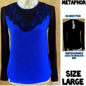 Metaphor Top Size L Color Block Lace Keyhole NWT